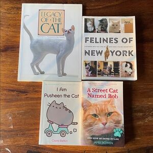 4 CAT THEME Softcover Books - Legacy, Felines New York, Pusheen, Street Cat Bob